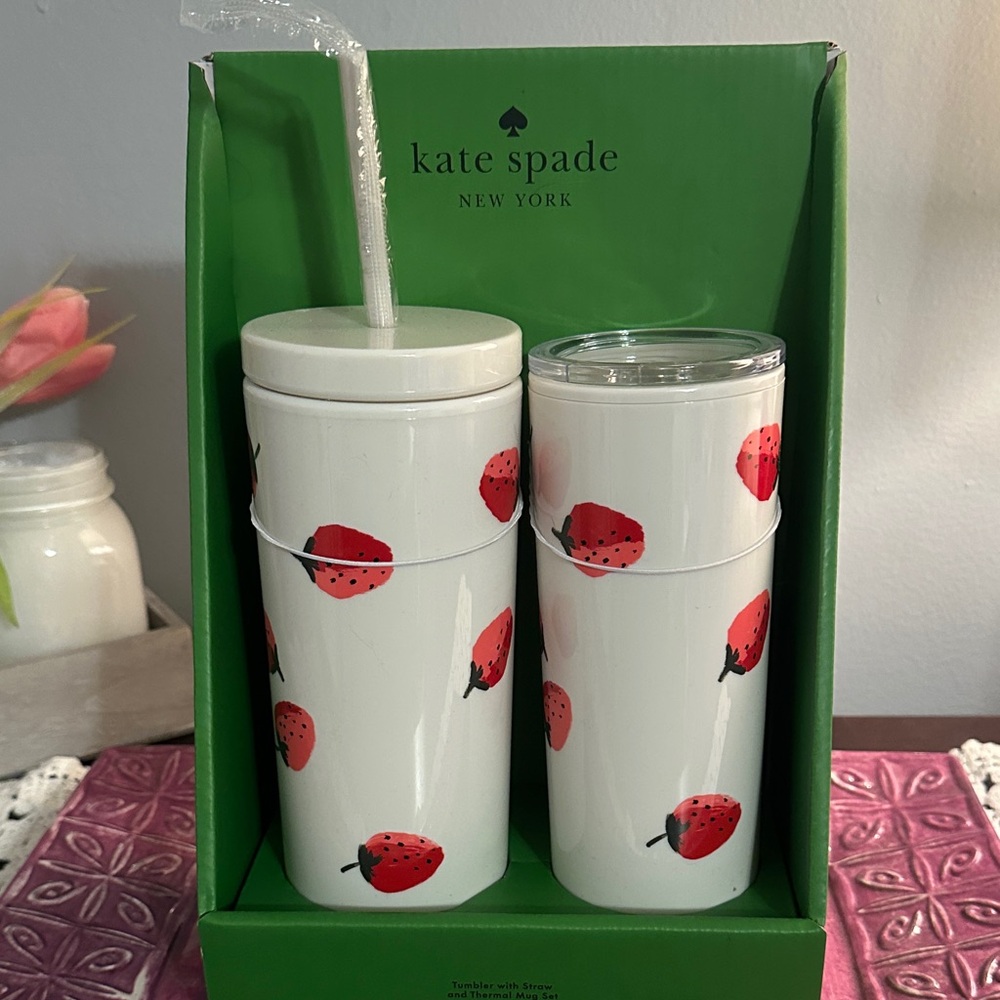 Nwt Kate spade strawberries tumbler and thermal mug set